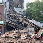 Photographs of the collapsed building at 348 Court Street and the FDNY response.